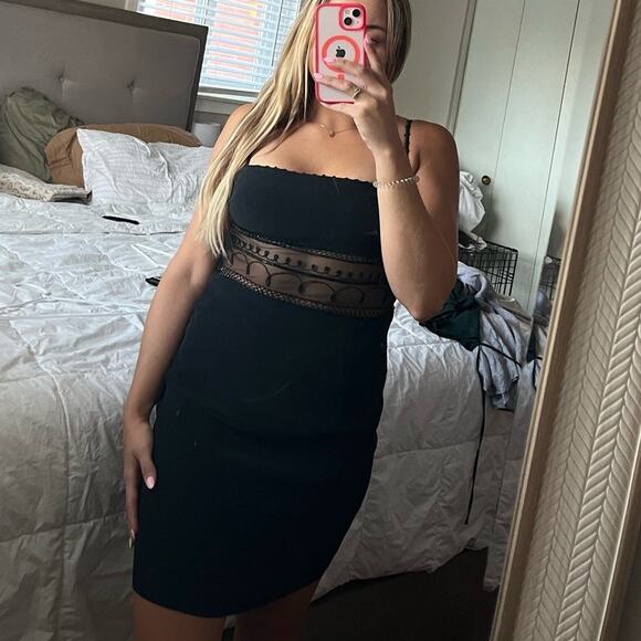 CACHE Vintage Designer Black Cut Out Bodycon Beaded Party Womens Mini Dress 8 - Picture 1 of 9